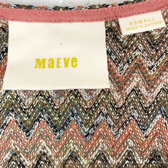Anthropologie Maeve Westwater Knit Flounce Hem Dress Brown Motif A-Line Size XS - Picture 5 of 12